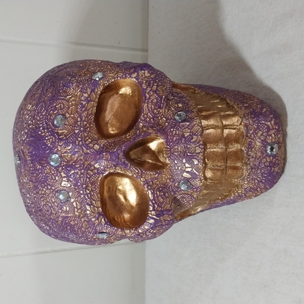 Gold and Purple Skull Rhonestones 7" X 6.25" NEW
